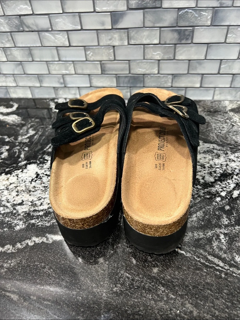 Project Cloud Triple-Strap Suede Slide Sandals